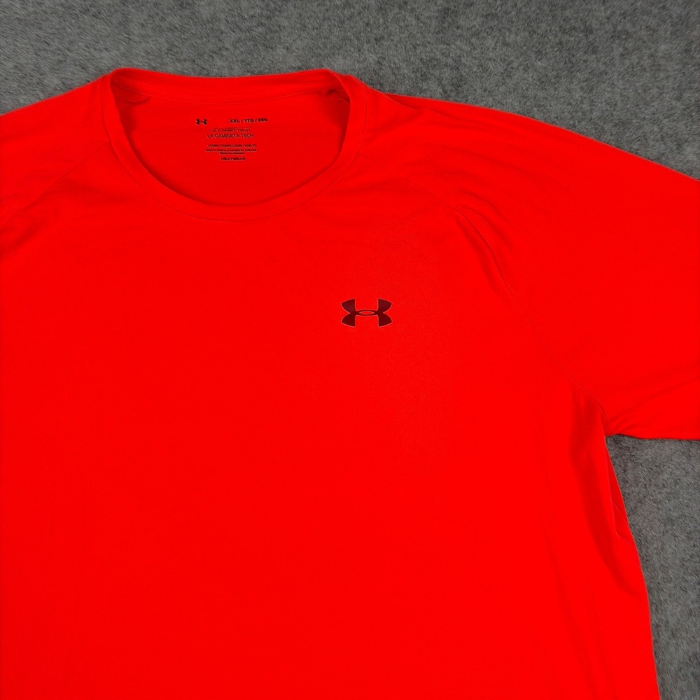 Under Armour T-Shirt Mens XXL Orange Tech Tee HeatGear Short Sleeve Gym Athletic - Picture 5 of 11
